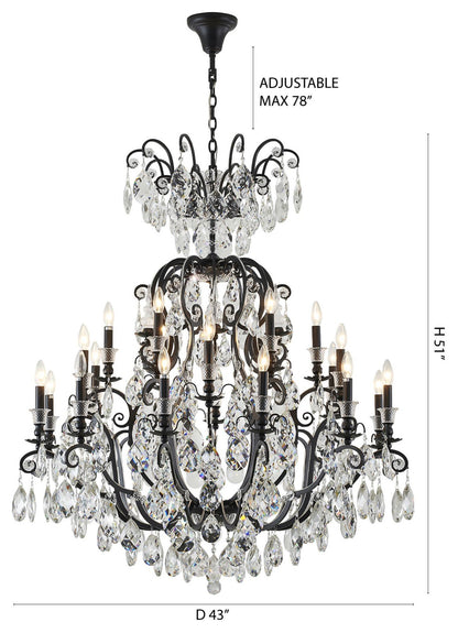 24-Light Matte Black Chandelier With Clear Hanging CrystalsBy Design Living