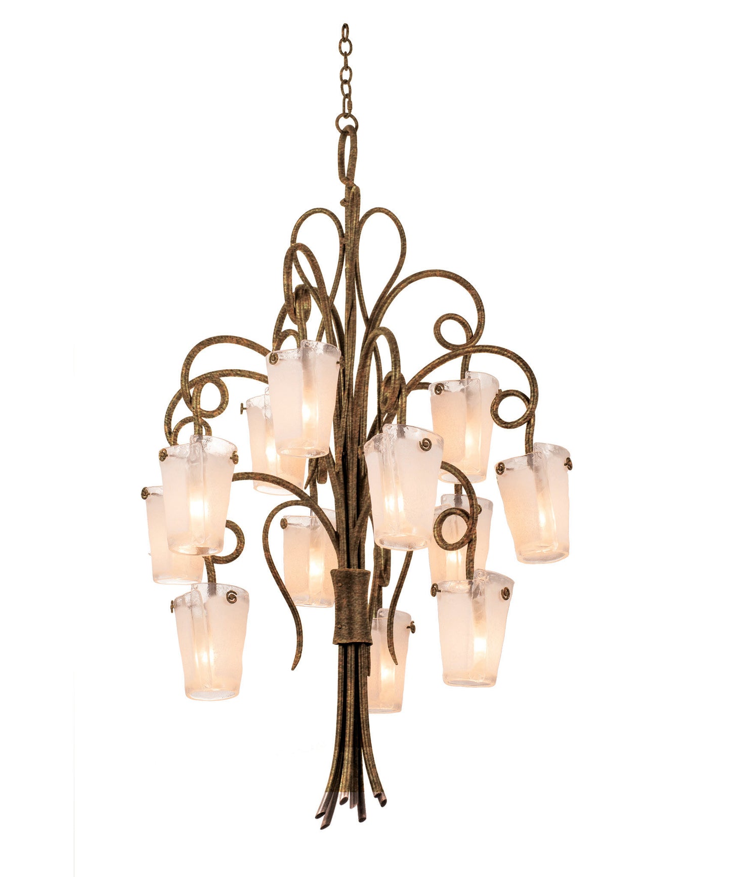 Tribecca 12-Light Chandelier, Antique Copper, Tribecca Frost Side GlassBy KALCO LIGHTING