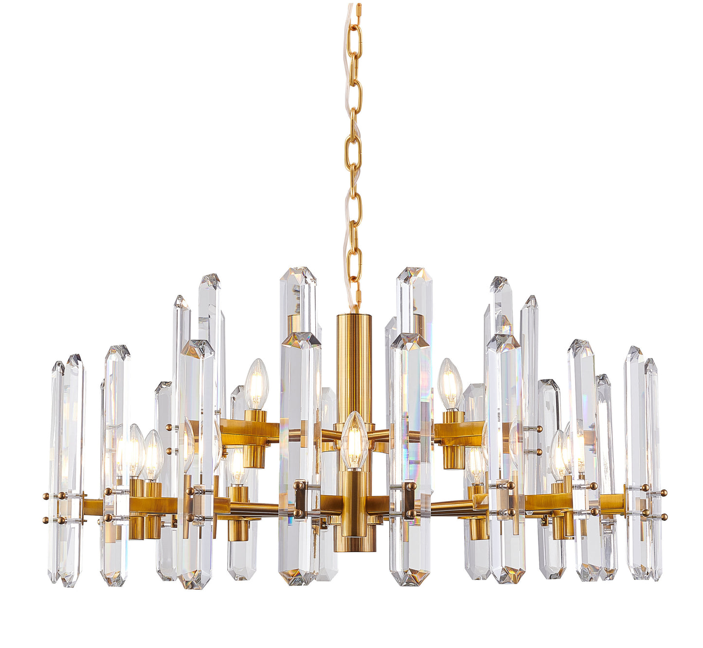 Two Tier Gold Metal Chandelier With Clear Crystal PlaquesBy Design Living