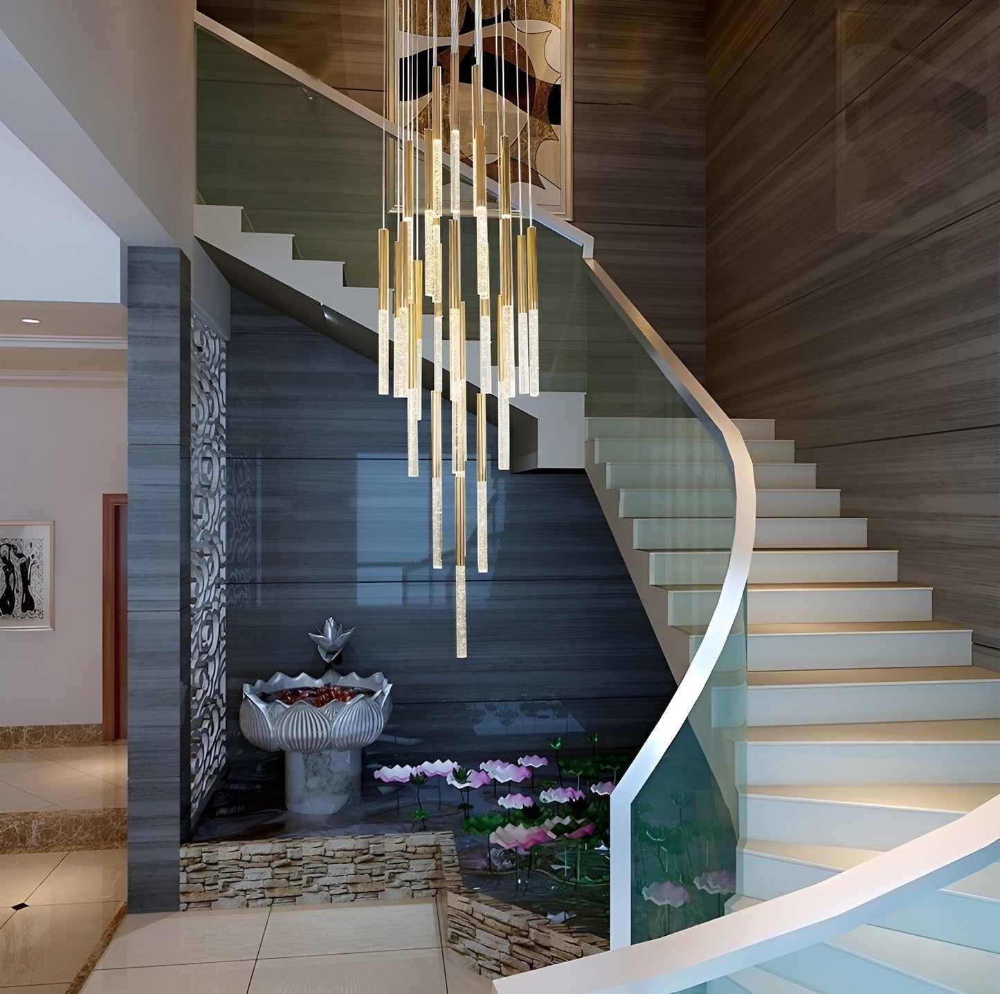 Manarola | Long LED Spiral Chandelier, 28 Lights (Spiral)By Miron Demid LLC