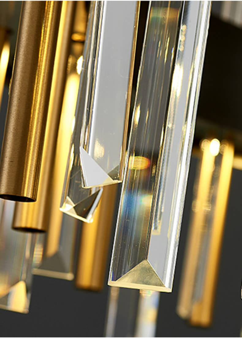 Gold And Black Rectangle Crystal Kitchen Chandelier, Brushed Gold, 43.3", Cool LightBy Miron Demid LLC