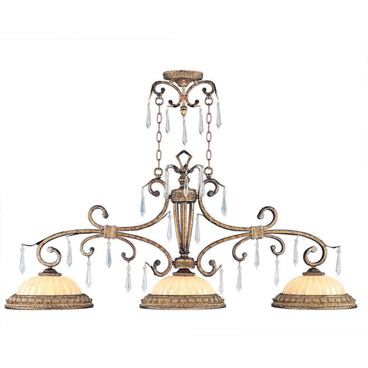 La Bella Vintage Gold Leaf Three-Light Island Pendant