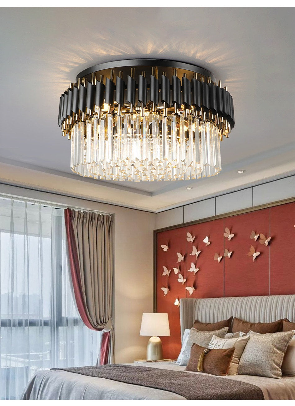 Ceriale | Grand Black Modern Crystal Ceiling Chandelier, 31.5'', Non-Dimmable, Cool LightBy Miron Demid LLC