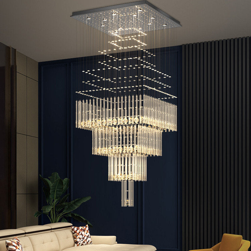 Tourrette-Levens | Modern Crystal LED Ceiling Chandelier with Square Base, 13 Lights, Warm LightBy Miron Demid LLC