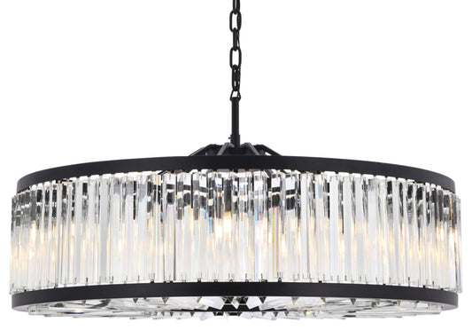 Elegant Lighting 1203G43/RC Chelsea 10 Light 44"W Crystal Drum - Matte BlackBy Elegant Furniture & Lighting