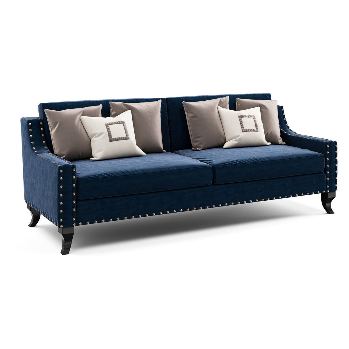 72" Velvet Square Arm Sofa with Reversible Cushions