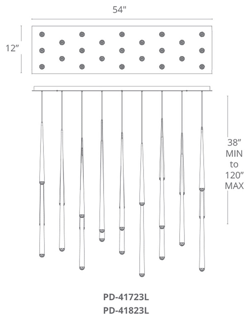 Modern Forms PD-41823L Cascade 23 Light 54"W LED Crystal Linear - Aged BrassBy Modern Forms