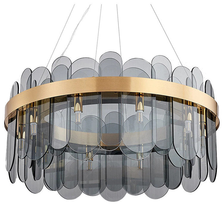 Schonbuhl | Modern Drum Chandelier for Living Room, Smoke Gray Glass, 31.5''By Miron Demid LLC