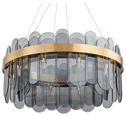 Schonbuhl | Modern Drum Chandelier for Living Room, Smoke Gray Glass, 31.5''By Miron Demid LLC