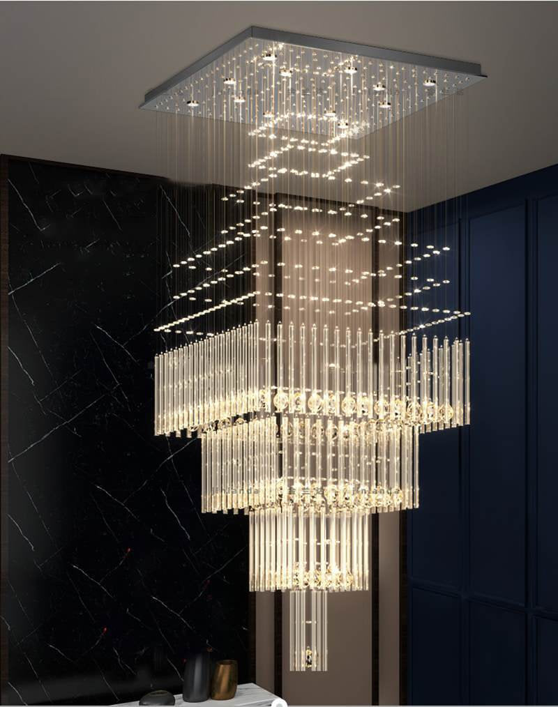 Tourrette-Levens | Modern Crystal LED Ceiling Chandelier with Square Base, 20 Lights, Cool LightBy Miron Demid LLC