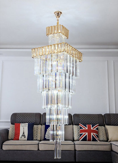 Beuil | High-end Villa Staircase Square Crystal Chandelier, Amber, H98.4"By Miron Demid LLC