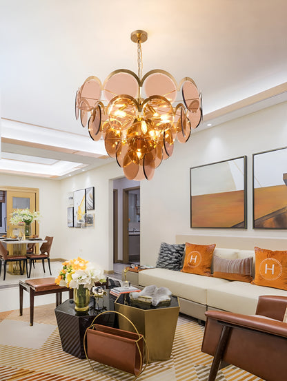 Huy | Amber/Smoke Gray Glass Chandelier for Hotel, Amber, 31.5"By Miron Demid LLC