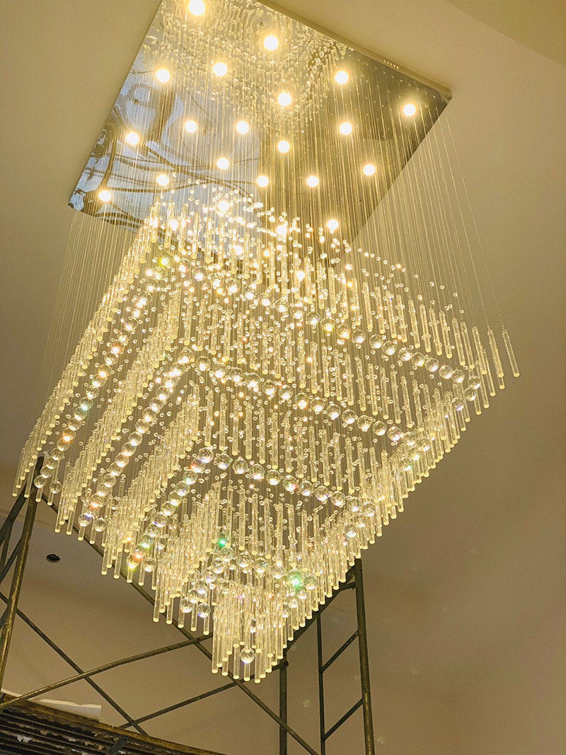 Tourrette-Levens | Modern Crystal LED Ceiling Chandelier with Square Base, 20 Lights, Cool LightBy Miron Demid LLC