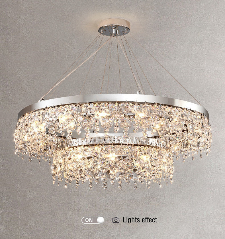 Modern Chrome Crystal LED Chandelier for Dining Room, Kitchen, Dia39.4xh14.1+39.4", 2 Rings, Cool LightBy Miron Demid LLC