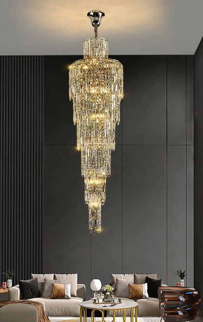 Moneglia | Chic Long Spiral Crystal Pendant Chandelier, Gold, H70.9"By Miron Demid LLC