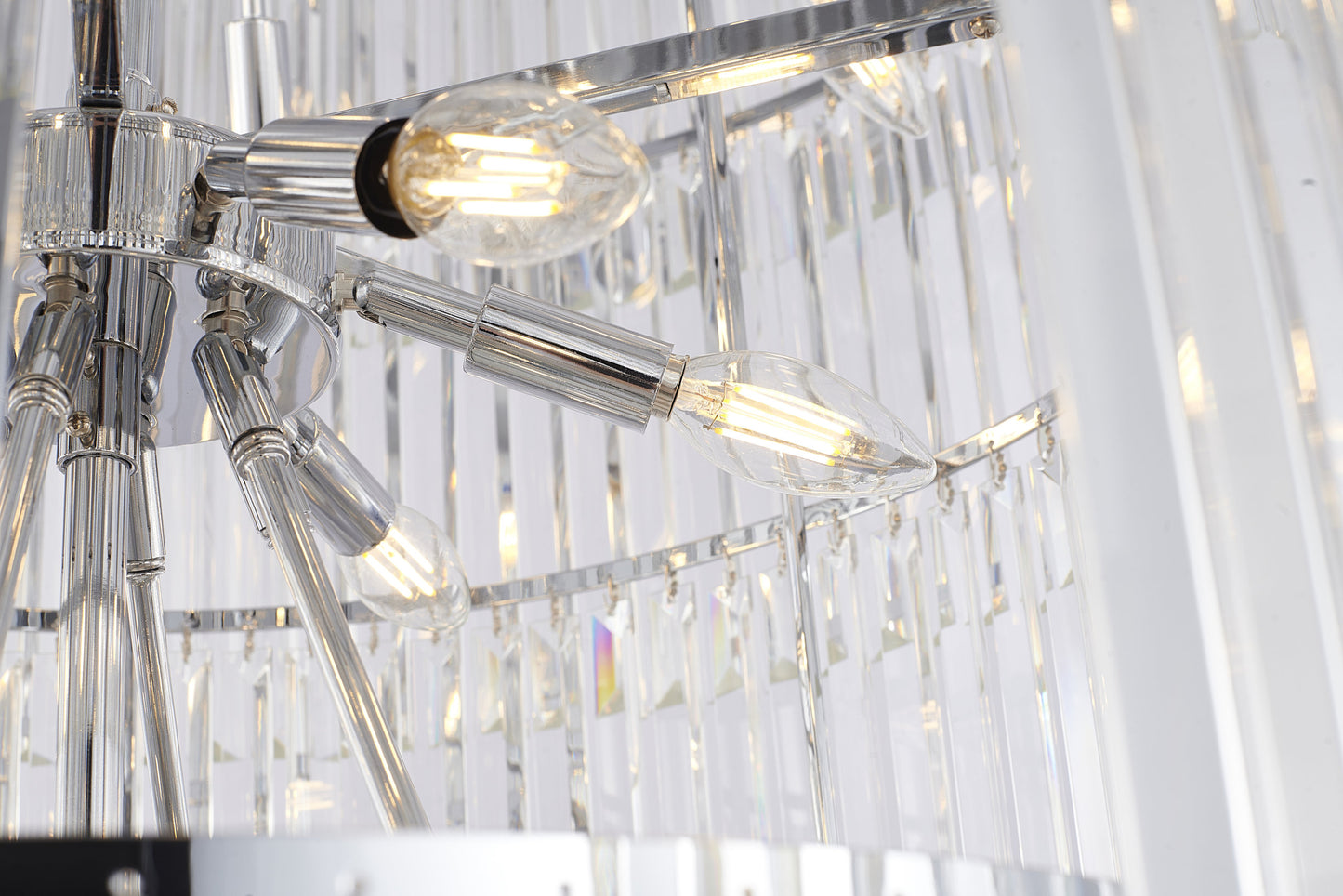 36" 34-Light Brass Metal 7-Tier Chandelier With Clear Crystals, Chrome, D36'' H72''By Design Living