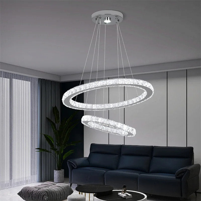 Hinwil | Ring Design Gold/Chrome Crystal Chandelier for Living Room, 39.4*31.5*23.6*15.8"By Miron Demid LLC