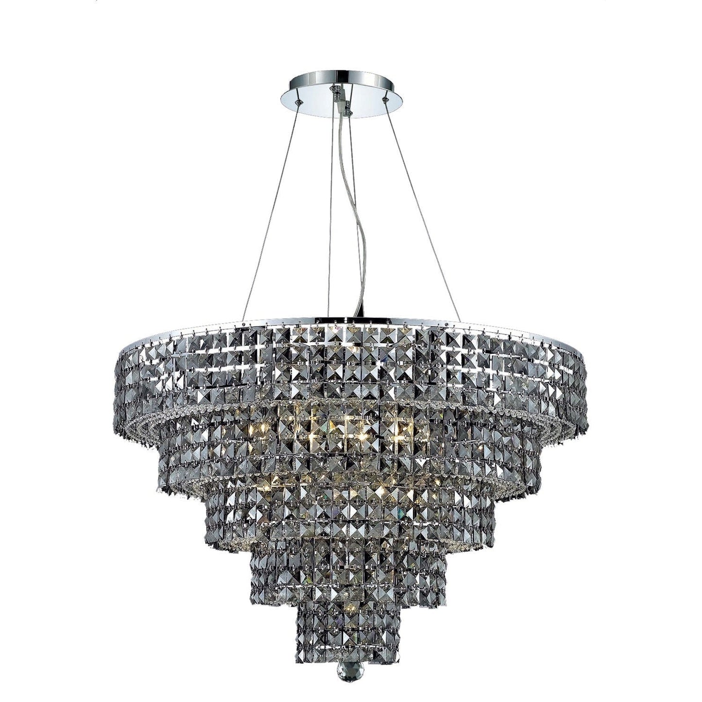Chrome Seventeen-Light 30-Inch Five-Tier Chandelier with Royal Cut Silver Grey Crystal