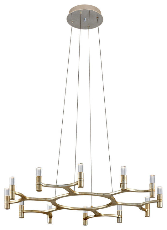 Nexus Chandelier, Silver Leaf with Stainless AccentsBy Corbett Lighting