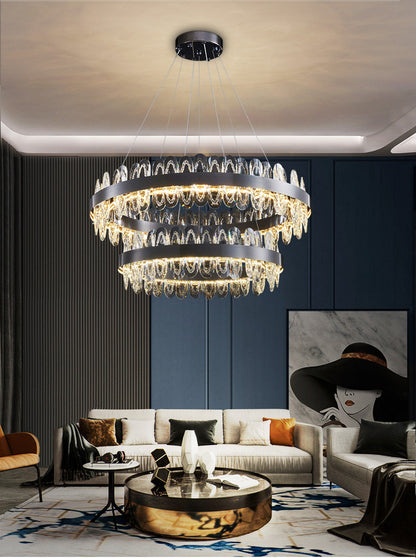 Irma | Modern Creative Round Hanging Crystal LED Chandelier for Living Room, Gold, 2 Rings Dia31.5", Warm Light, DimmableBy Miron Demid LLC