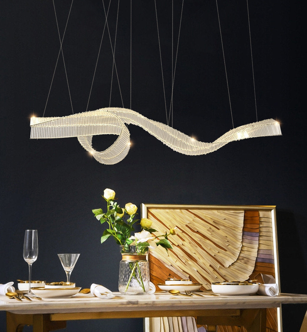 Alassio | Creative LED Chandelier in the Shape of Ribbon, Silver, L47.2" / L120.0cm, Warm Light, Non-DimmableBy Miron Demid LLC