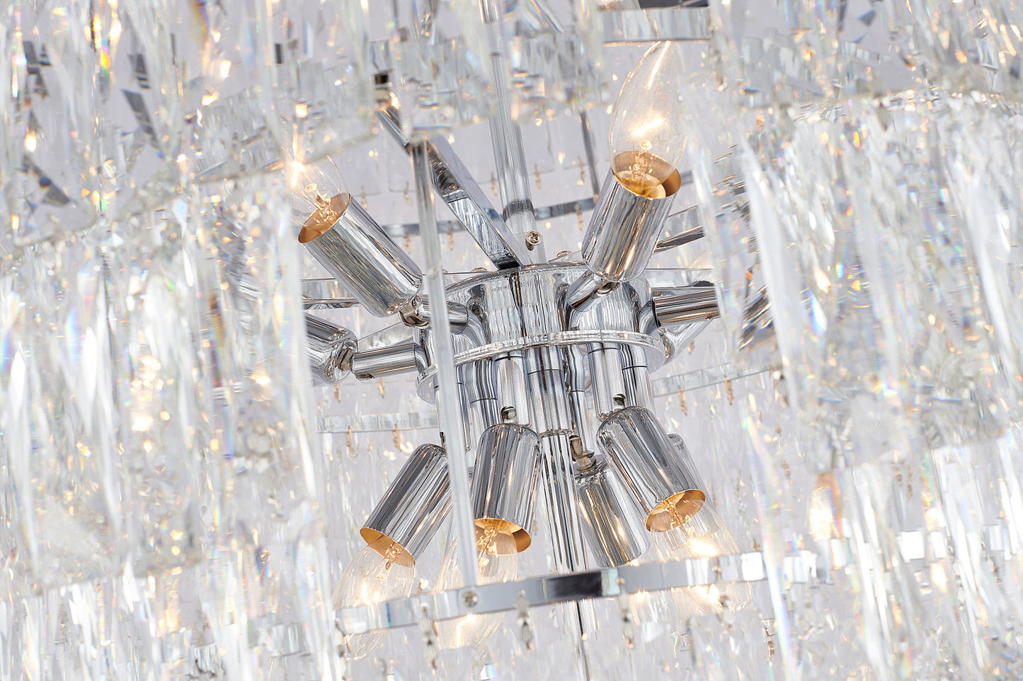 32" Chrome Metal 7-Tier Chandelier With Clear CrystalsBy Design Living