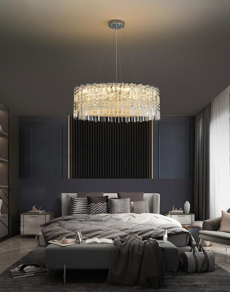 Ischia di Castro | Modern Luxury Drum Crystal LED Chandelier in Creative Design, Chrome, Dia31.5xh11.0", Warm Light, Non-DimmableBy Miron Demid LLC