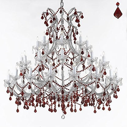37-Light Crystal Chandelier Dressed With Red Crystals, No ShadesBy HarrisonLane510