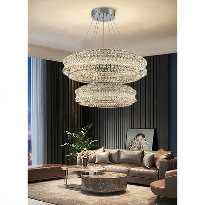 Albano Vercellese | Chic Chrome/Gold Creative Round Crystal Chandelier, Chrome, 2 Rings - Dia31.5+23.6xh6.7+6.7" / Dia80+60xh17.7+17.7cm, Warm LightBy Miron Demid LLC