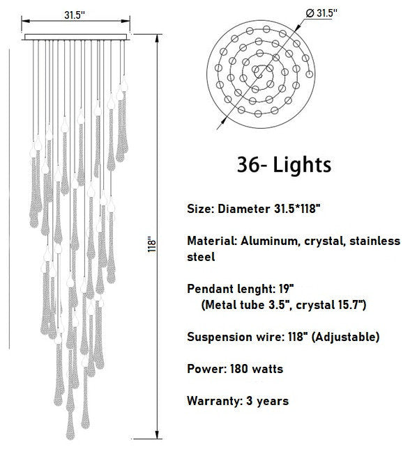 Castagniers | Staircase Gold Crystal Chandelier, 36 Lights (2)By Miron Demid LLC