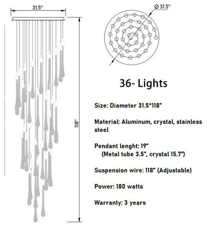 Castagniers | Staircase Gold Crystal Chandelier, 36 Lights (2)By Miron Demid LLC