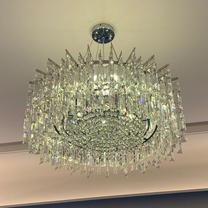 Ischia di Castro | Modern Luxury Drum Crystal LED Chandelier in Creative Design, Chrome, Dia23.6xh11.0", Cool Light, Non-DimmableBy Miron Demid LLC