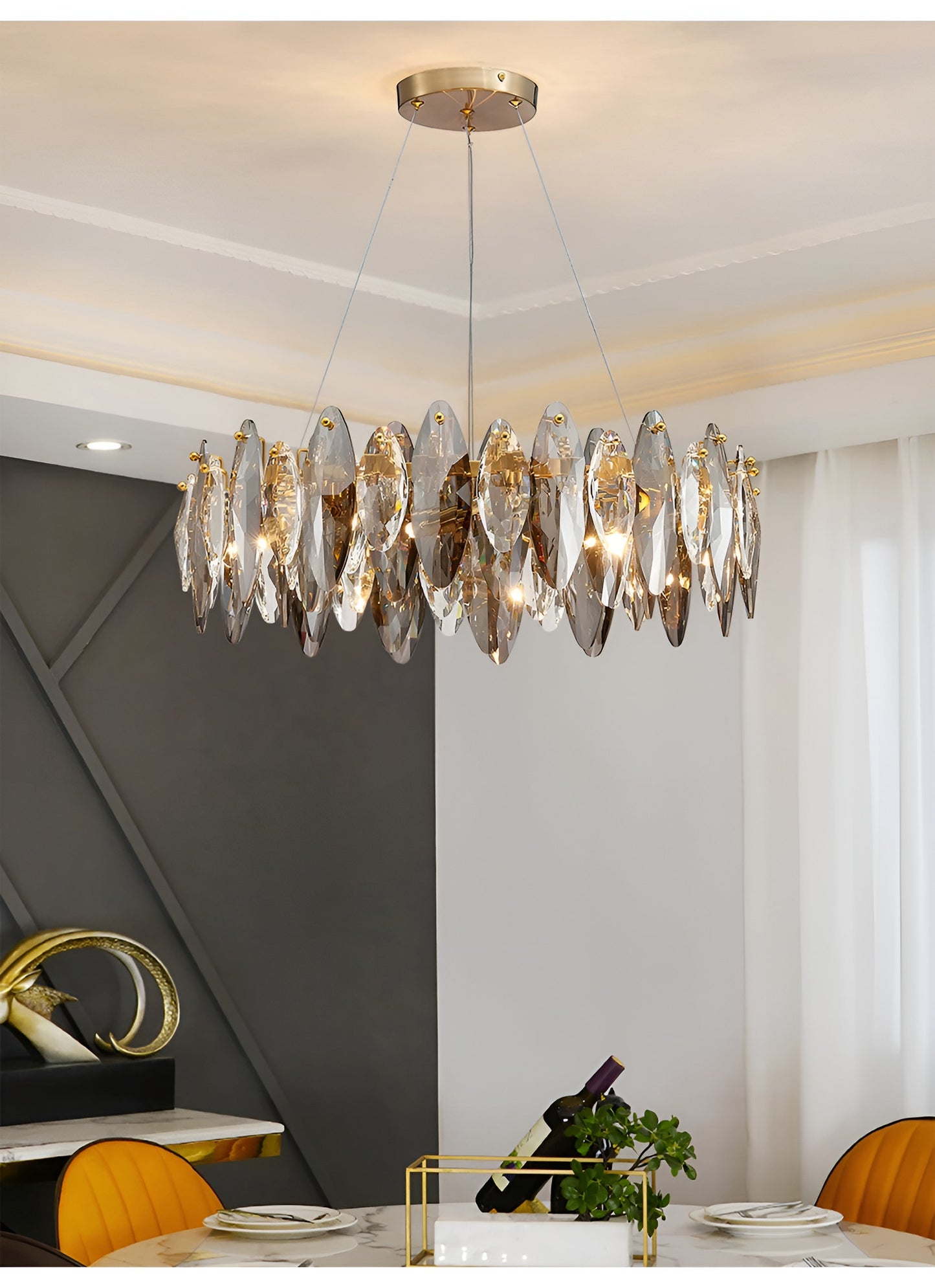 Ampezzo | Round Gray Chandelier With Big Crystals, 31.5''By Miron Demid LLC