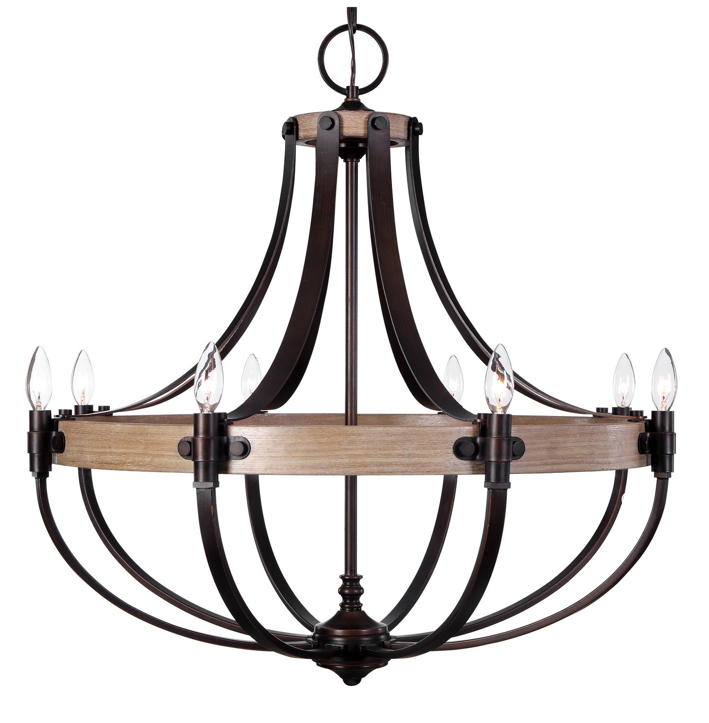 Large French Empire Style 8 Light Chandelier, Oak Wood Bronze Basket ShapeBy My Swanky Home