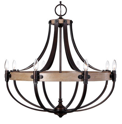 Large French Empire Style 8 Light Chandelier, Oak Wood Bronze Basket ShapeBy My Swanky Home