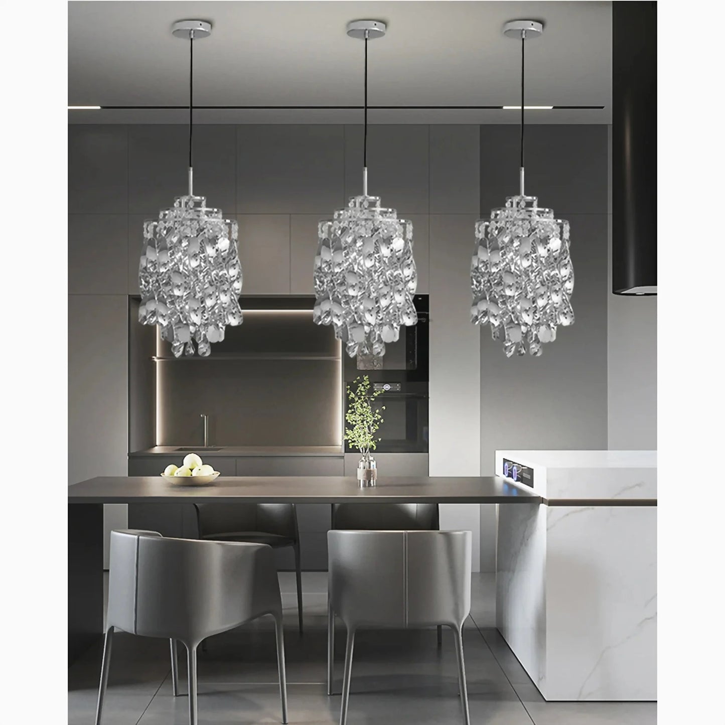 Albiano d'Ivrea Crystal Pendant Chandelier, Chrome, 3 Lights, Cool LightBy Miron Demid LLC