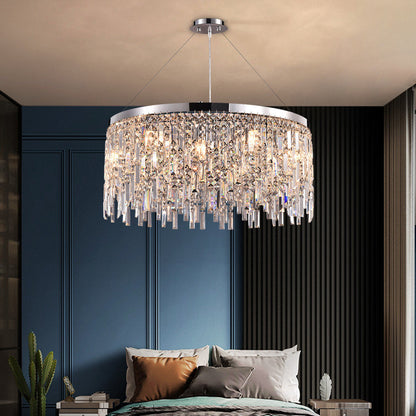 Inveruno | Modern Drum LED Silver Crystal Chandelier for Living Room, Kitchen, Dia31.5" / Dia80cm, Warm Light, DimmableBy Miron Demid LLC