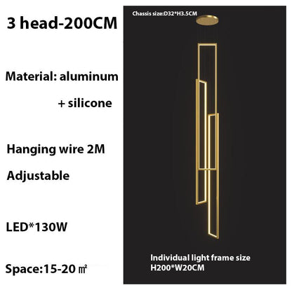 Lavagna | Ultramodern Rectangle Hanging LED Chandelier, Gold, 3 Lights (H157.5"), Cool Light, Non-DimmableBy Miron Demid LLC