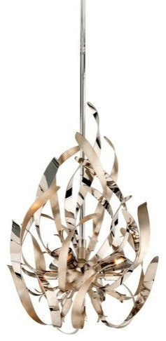 Graffitti Mini Pendant, Silver Leaf and Polished Stainless FinishBy Corbett Lighting