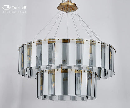 Geraardsbergen | Drum Chrome Glass Round Chandelier, White and Grey, SmallBy Miron Demid LLC