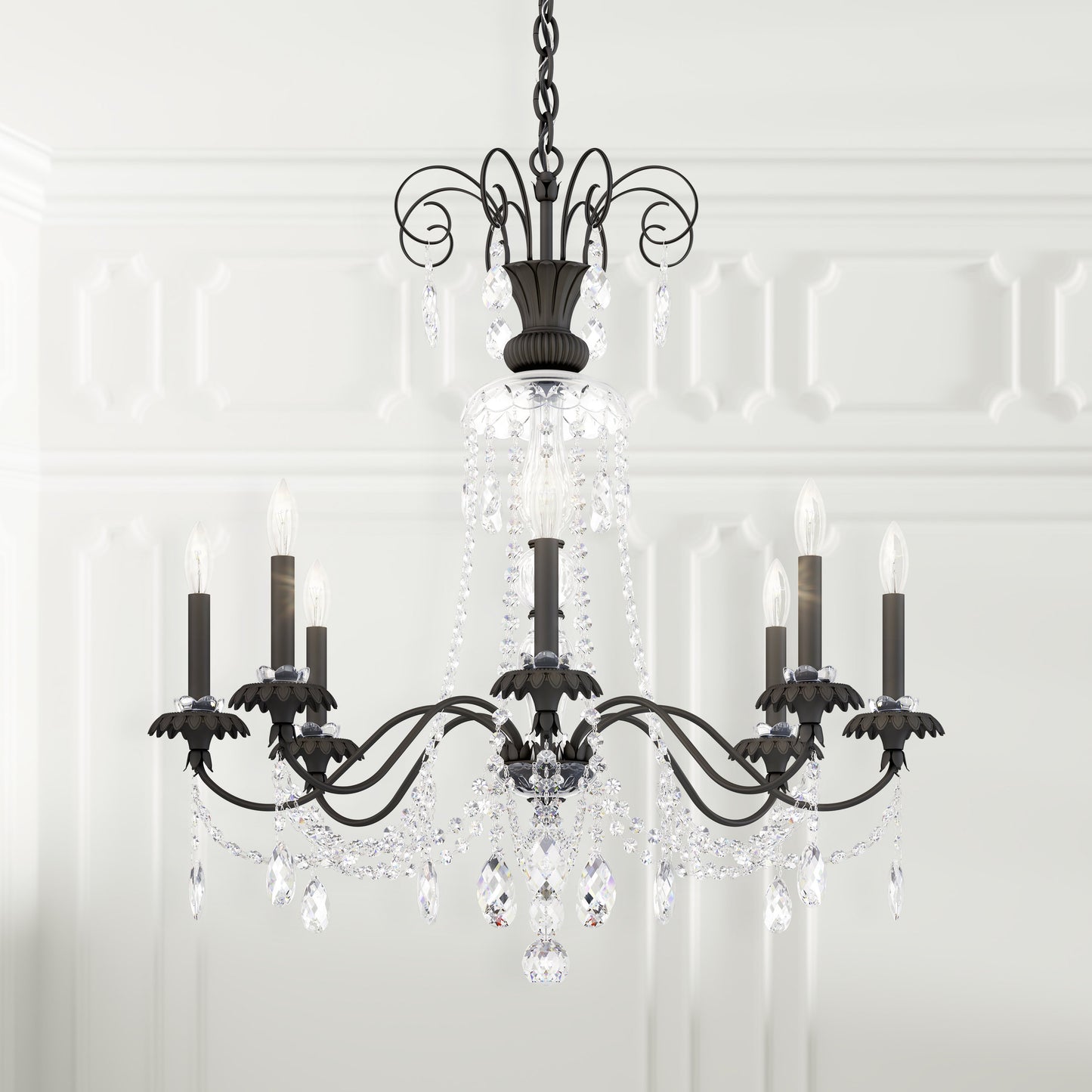 Schonbek At1008N-51H 8 Light Crystal Chandelier, BlackBy Schonbek