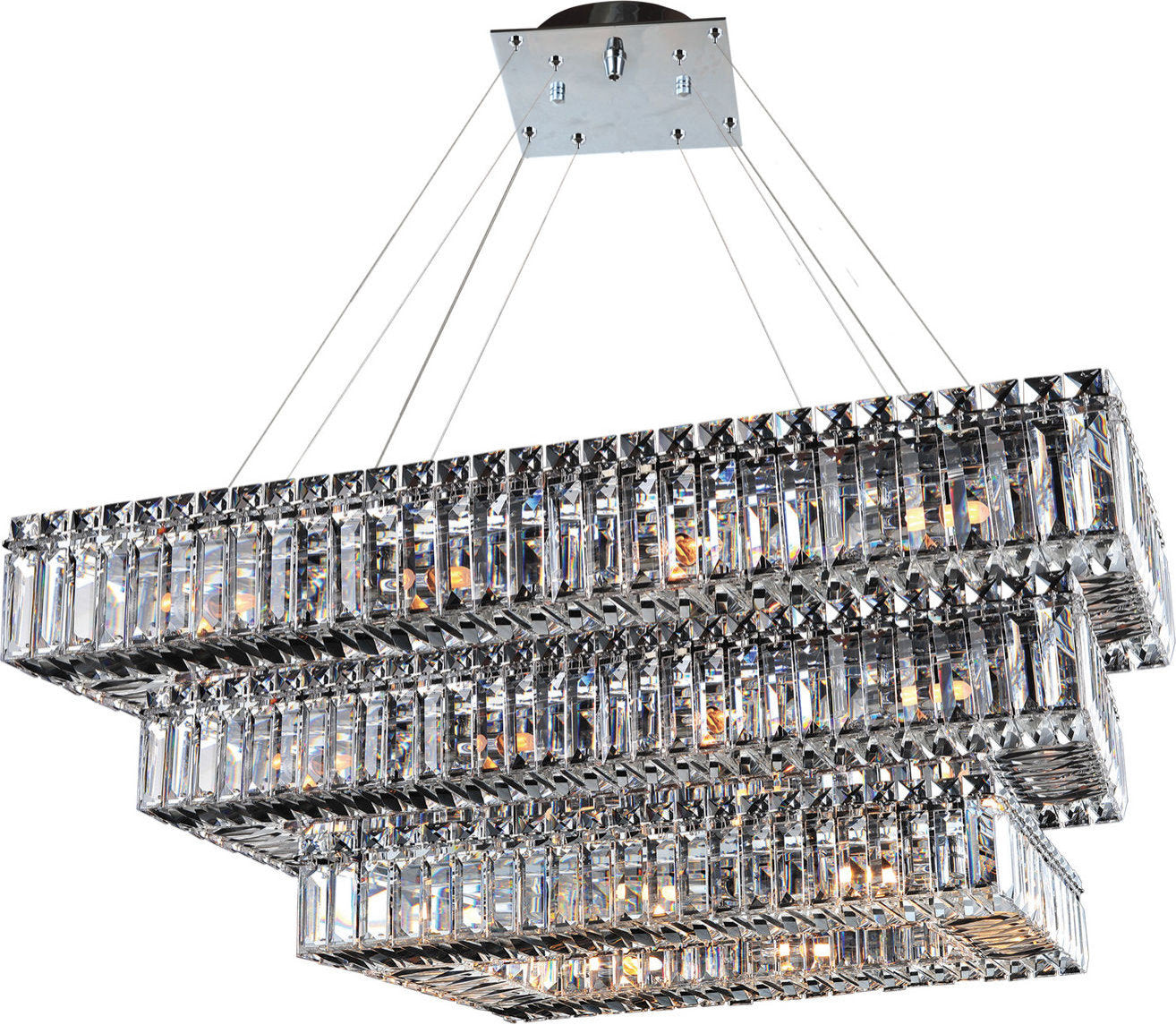 Baguette Rectangular 3 Tier Pendant, ChromeBy KALCO LIGHTING