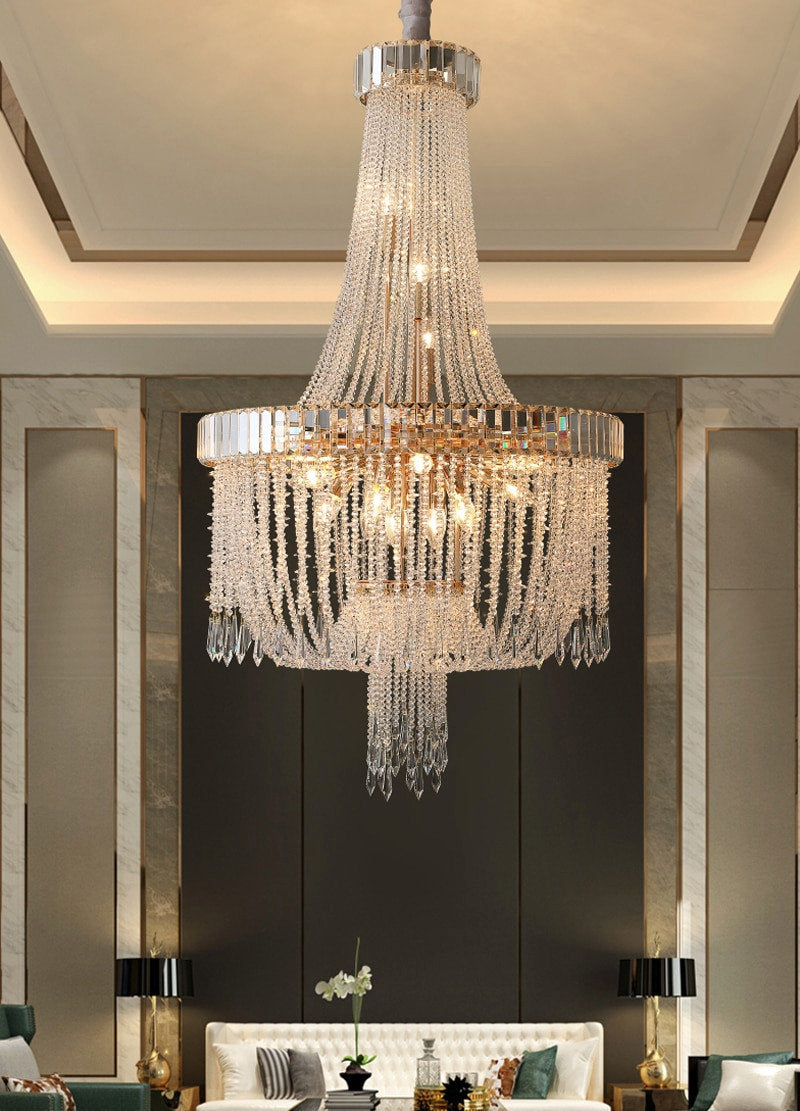 Modern loft crystal chandelier for living room, staircase, foyer., 33.5''By Miron Demid LLC