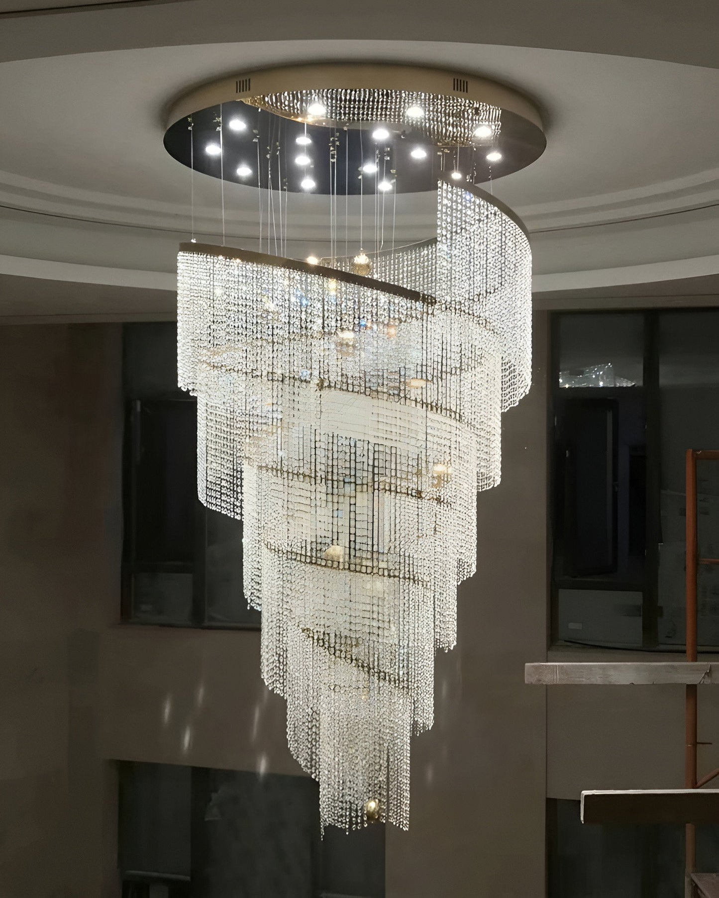 Falicon | Golden/Chrome Crystal Circular Spiral Chandelier, Chrome, Dia 31.5xh98.4", Dimmable, Cool LightBy Miron Demid LLC