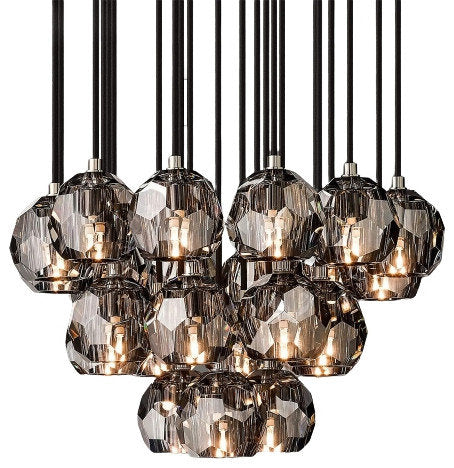 MIRODEMI? Consegudes | Round Grey LED Cut Crystal Ceiling Chandelier, Chrome Finish, 23 LightsBy Miron Demid LLC