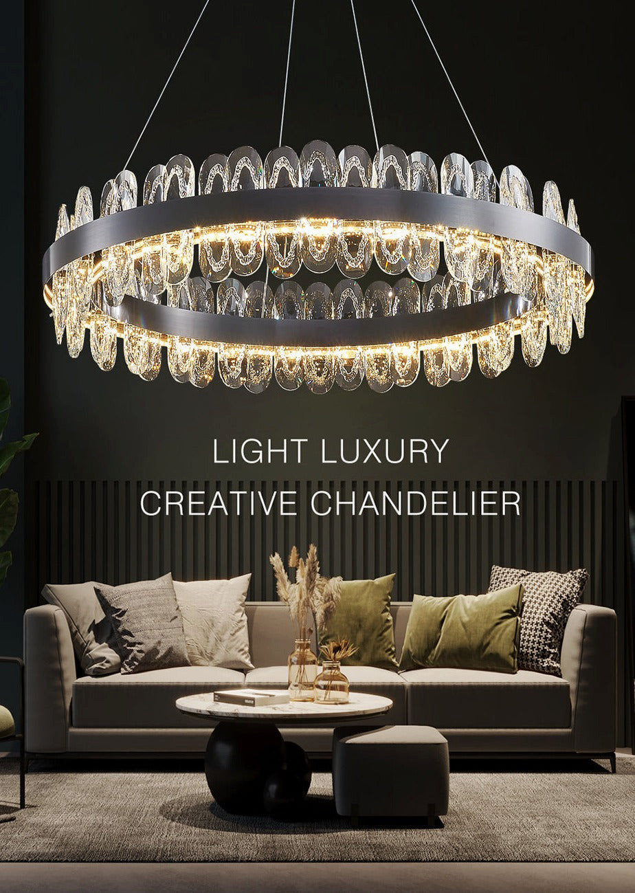 Irma | Modern Creative Round Hanging Crystal LED Chandelier for Living Room, Black, Dia31.5xh7.1", Cool Light, Non-DimmableBy Miron Demid LLC