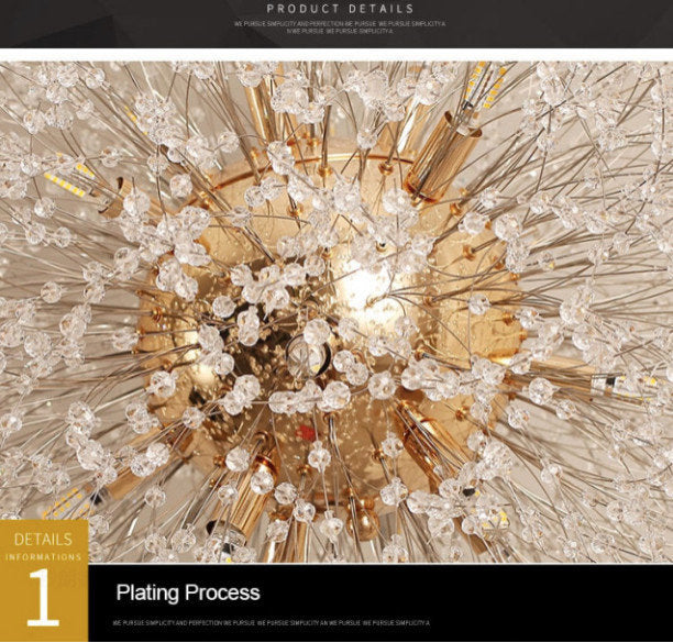 Crystal Dandelion Chandelier Lighting, Gold, D30"By Akari Lanterns