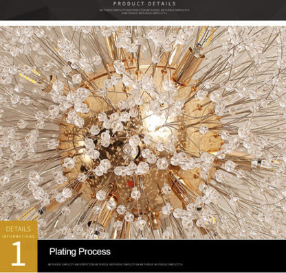 Crystal Dandelion Chandelier Lighting, Gold, D30"By Akari Lanterns