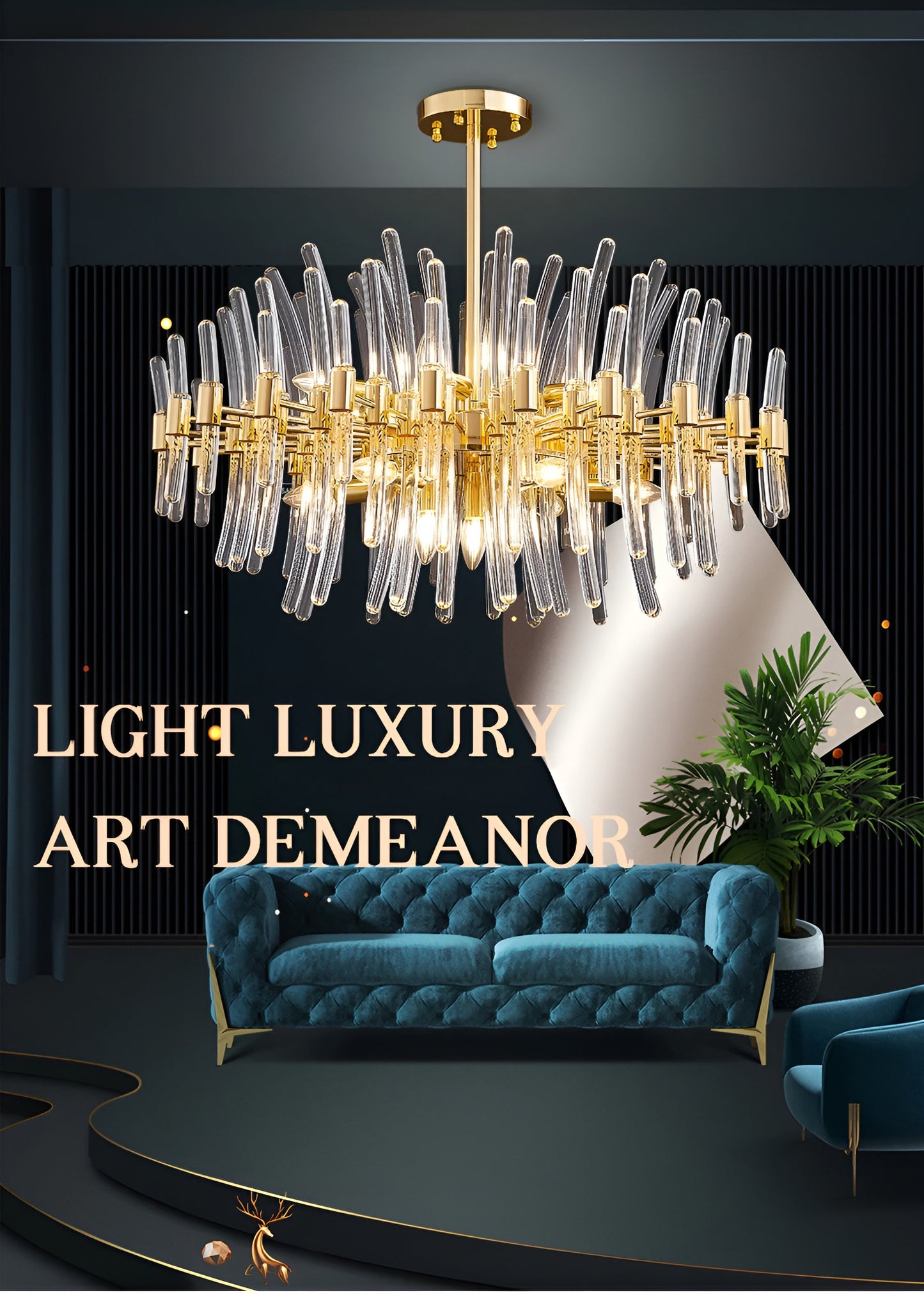 Zuccarello | Abstract Design Gold Glass Hanging Chandelier, 39.4'', 1 StyleBy Miron Demid LLC
