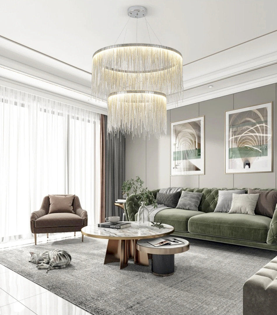 Zagarolo | Luxury Postmodern Round Silver Chandelier for Bedroom, Doubleround31.5"By Miron Demid LLC